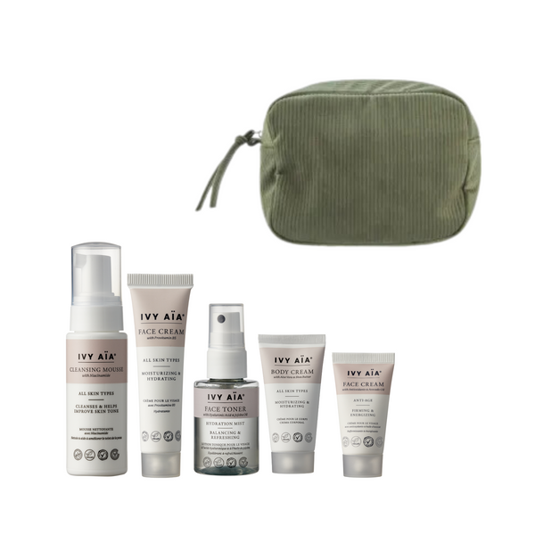 Ivy Aïa Travel Size Kit + Kosmetiikkalaukku, Elodie - Olive